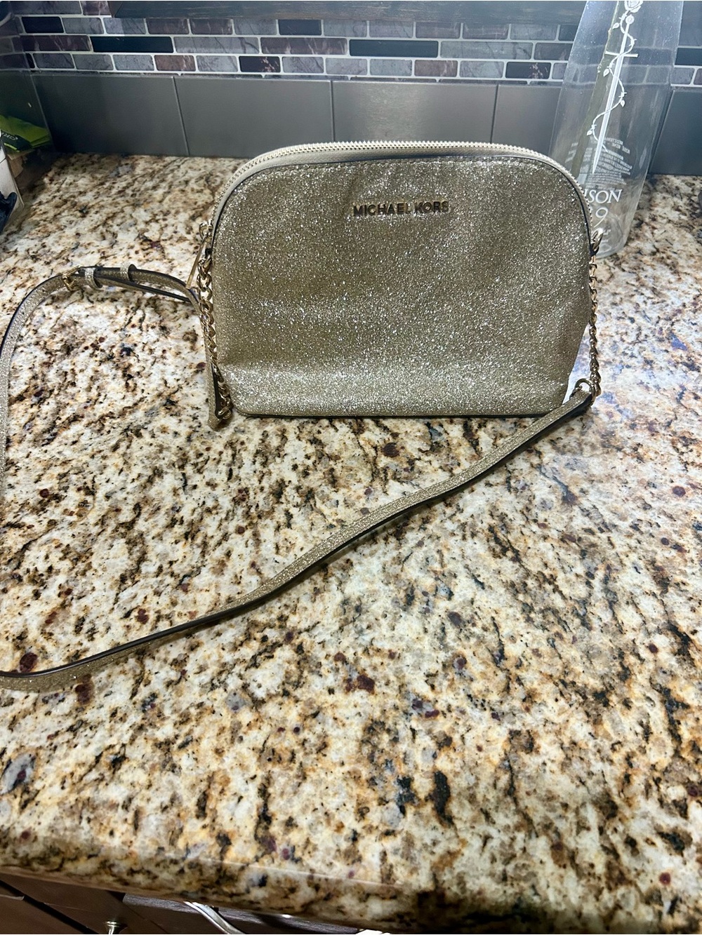 MICHAEL KORS Gold Glitter Dome Crossbody